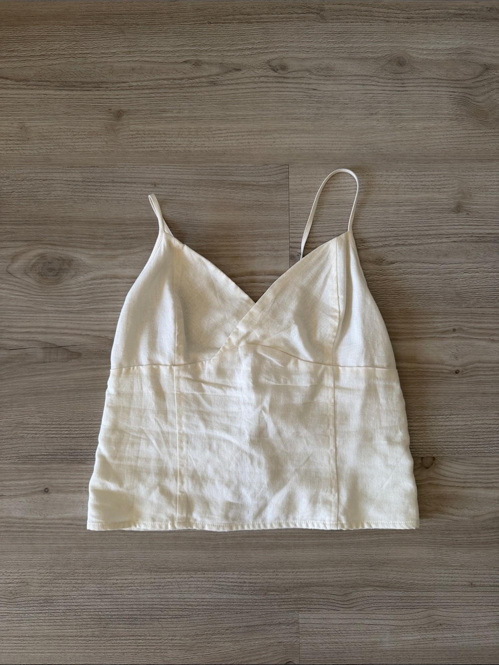 Et Clet Cream Spaghetti Strap V-Neck Top Tie Back